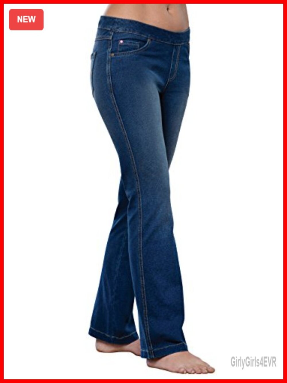 Womens Bootcut Stretch Denim Jeans Pull On Drawstring Waist